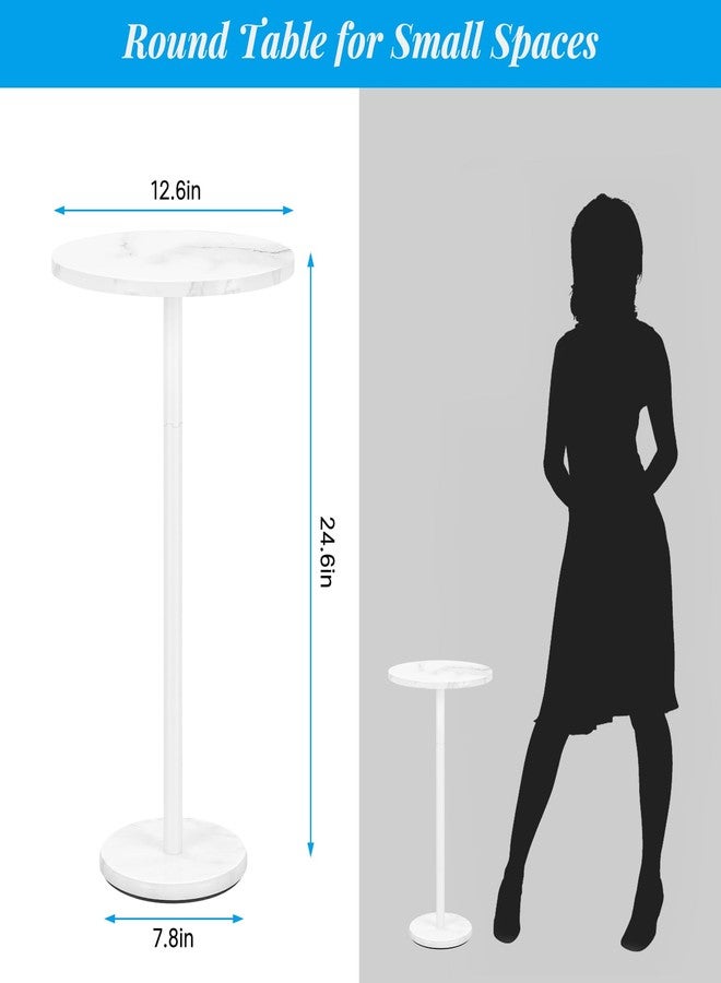 smusei Round End Table with Marble Base Drink Tables for Small Spaces Pedestal Table Small Round Side Table for Sofa Couch Chair Patio, White - Image 2