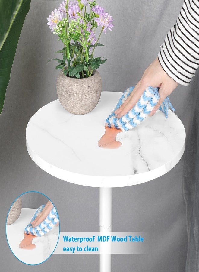 smusei Round End Table with Marble Base Drink Tables for Small Spaces Pedestal Table Small Round Side Table for Sofa Couch Chair Patio, White - Image 3