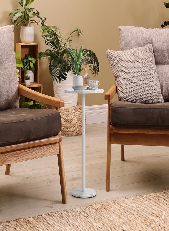 smusei Round End Table with Marble Base Drink Tables for Small Spaces Pedestal Table Small Round Side Table for Sofa Couch Chair Patio, White - Image 5
