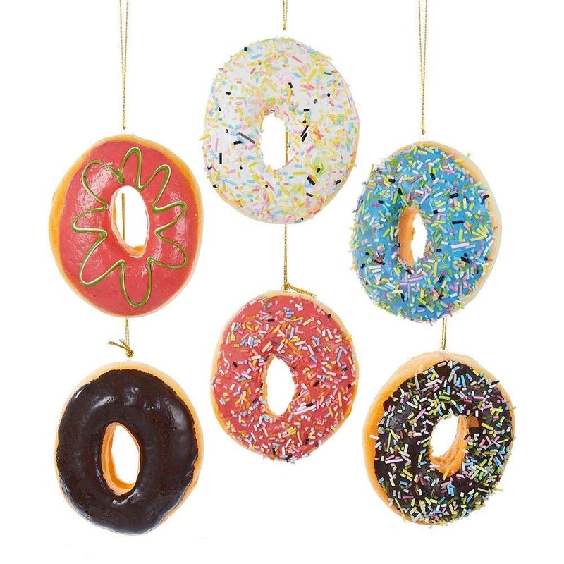 Kurt Adler 4 Inch Set of 6 Assorted Donut Plastic Ornaments Red White Purple
