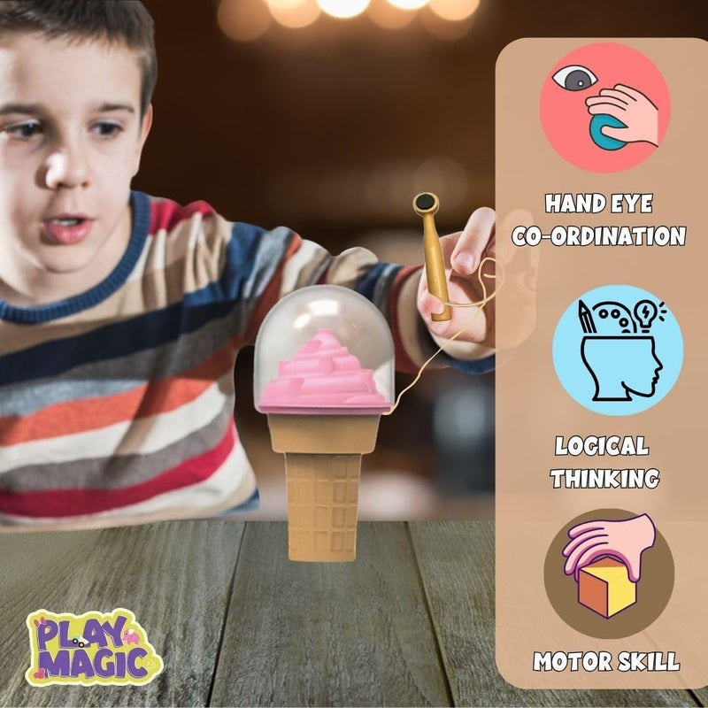 PlayMagic 2 in 1 Sweet Treats Magnetic Ball Drop Game|Ice Cream Shape Pickup and Drop Magnetic Board Game|Indoor Outdoor Puzzle Toy Cone Shape with Storage|Best Birthday Gift for Kids 3+|Made in India - Image 3