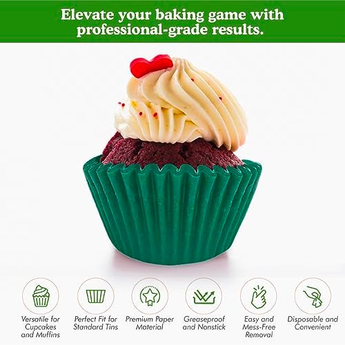 Regency Wraps أكواب الخبز الاحترافية المقاومة للدهون من ريجنسي رابز، عبوة من 40، بطانة قياسية، أخضر صلب، لكب كيك، مافن، حلوى، غير لاصق - Image 2