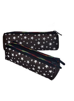 Kuber Industries Makeup Pouch | Rexine Cosmetic Pouch | Travel Makeup Pouch For Girls | Storage Makeup Bag | Star Makeup Pouch | Pack Of 2 | Black  - Image 1