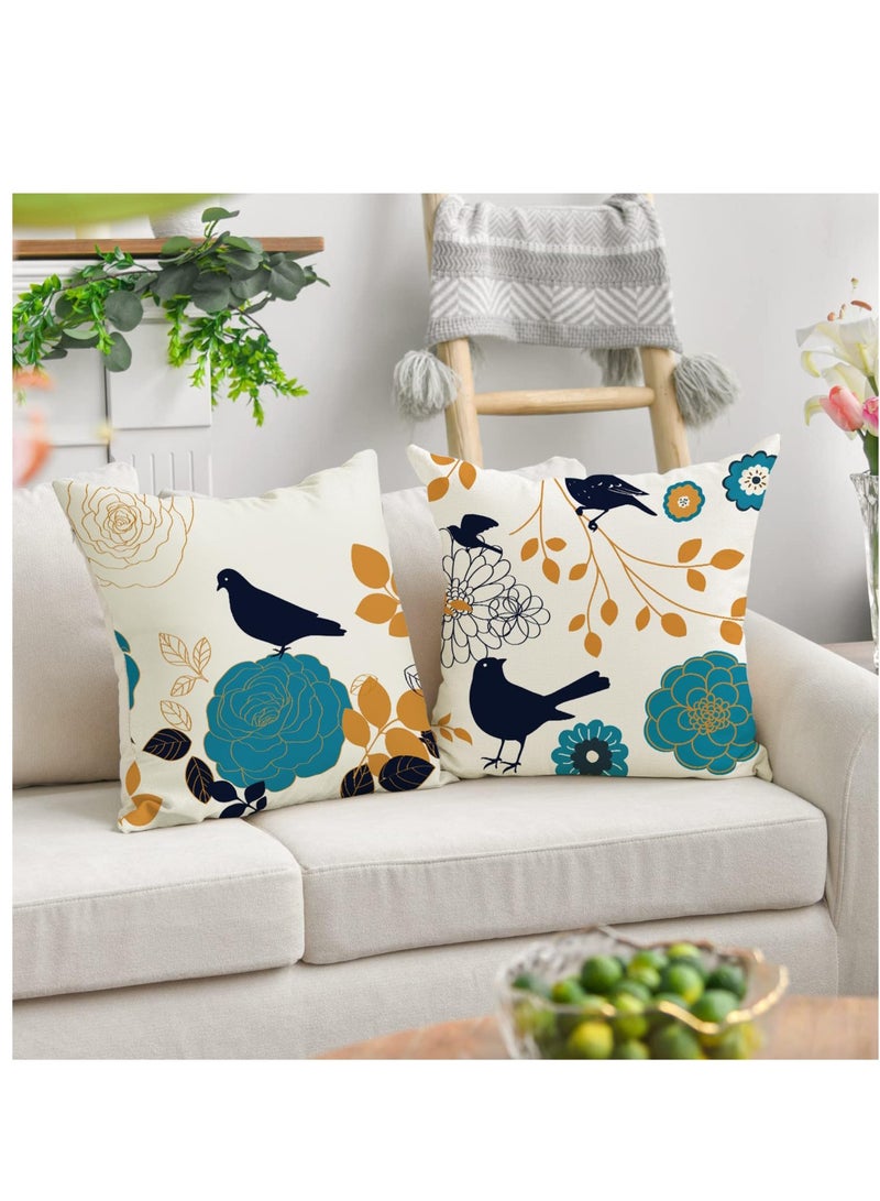 Excefore Flower Throw Pillow Covers, Set of 4 18x18 Inch  Leaf Bird Floral Outdoor Decorative Pillow Cover Linen Square Cushion Cover Pillowcases for Sofa Bed Farmhouse Home Decor - Image 3