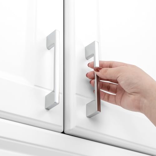 KOOFIZO 10 Pack 3-3/4 Inch Polished Chrome Kitchen Cabinet Pulls Chrome Cabinet Handles Chrome Cabinet Hardware for Kitchen Cabinets Drawer P01 Dresser Cupboard Bedroom Bathroom - Image 4