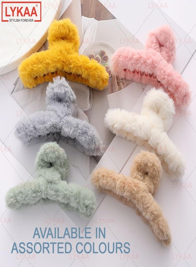 Lykaa Soft Faux Fleece Fur Large Hair Clutcher Hair Claw Clips Hair Accessories Fur Hair Clip For Women and Girls (Pack of 3/Multicolor) - Image 4