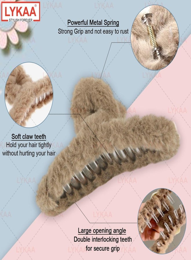 Lykaa Soft Faux Fleece Fur Large Hair Clutcher Hair Claw Clips Hair Accessories Fur Hair Clip For Women and Girls (Pack of 3/Multicolor) - Image 3