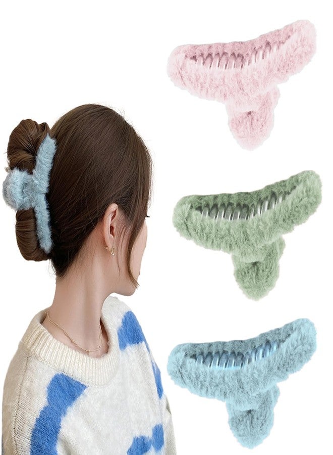 Lykaa Soft Faux Fleece Fur Large Hair Clutcher Hair Claw Clips Hair Accessories Fur Hair Clip For Women and Girls (Pack of 3/Multicolor) - Image 1