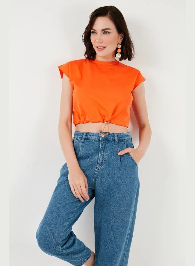 Lela Lela Crew Neck 100% Cotton Crop T Shirt Women's T SHIRT 5865587