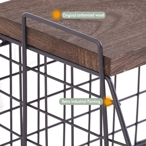 LIGHT DUST Wall Storage Hanging Baskets 2 PACK - Wooden Top Wire Basket Organizers & S Hooks - Assemble Floating Shelf Racks for Pantry Kitchen Office Bathroom Garage Organization (Large) - Image 2