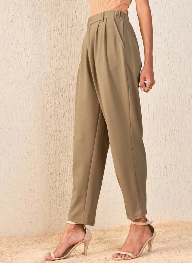 ساسافراس Beige Tapered Fit High-Rise Trousers for Women