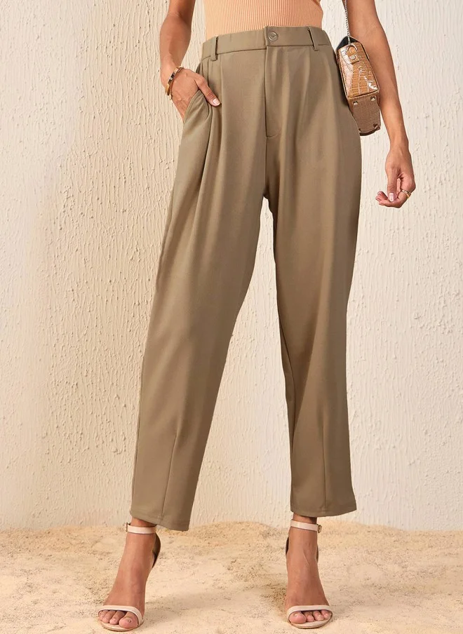 ساسافراس Beige Tapered Fit High-Rise Trousers for Women