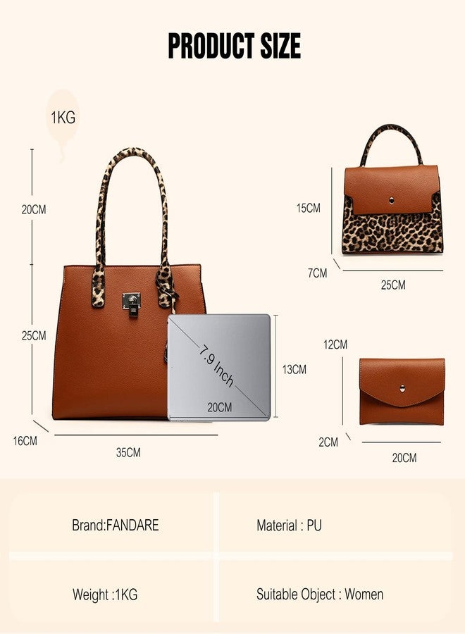 FANDARE Women Handbags Wallet Tote Shoulder Bag PU Leather Top Handle Satchel Purse Set 3pcs Set Retro Leopard Ladies Crossbody Handbag Ladies Top-Handle Clutch Wallet for Daily Work Travel Khaki - Image 5