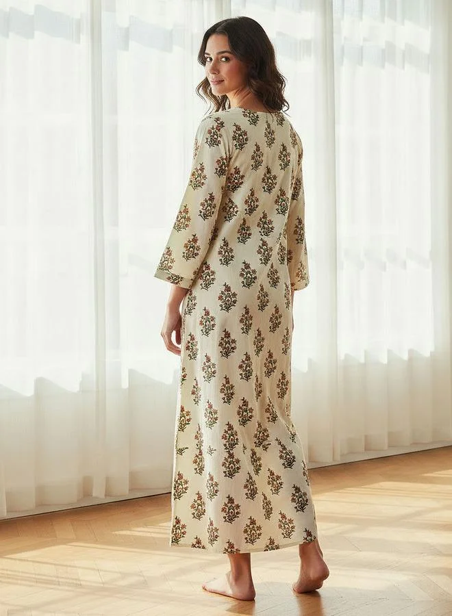Splash FAV Night Dress Long Sleeves Printed Cotton