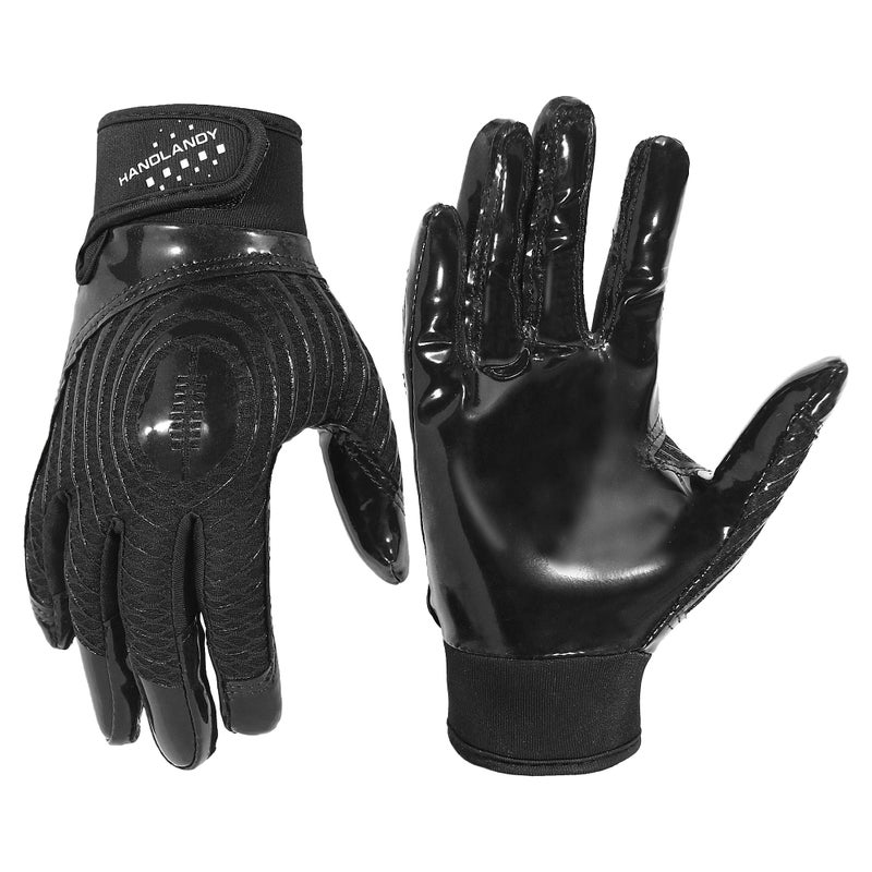 HANDLANDY Football Gloves, Super Grip Men's Receiver Gloves Best Gift for Men and Women (Dark Black, Adult Medium) - Image 1