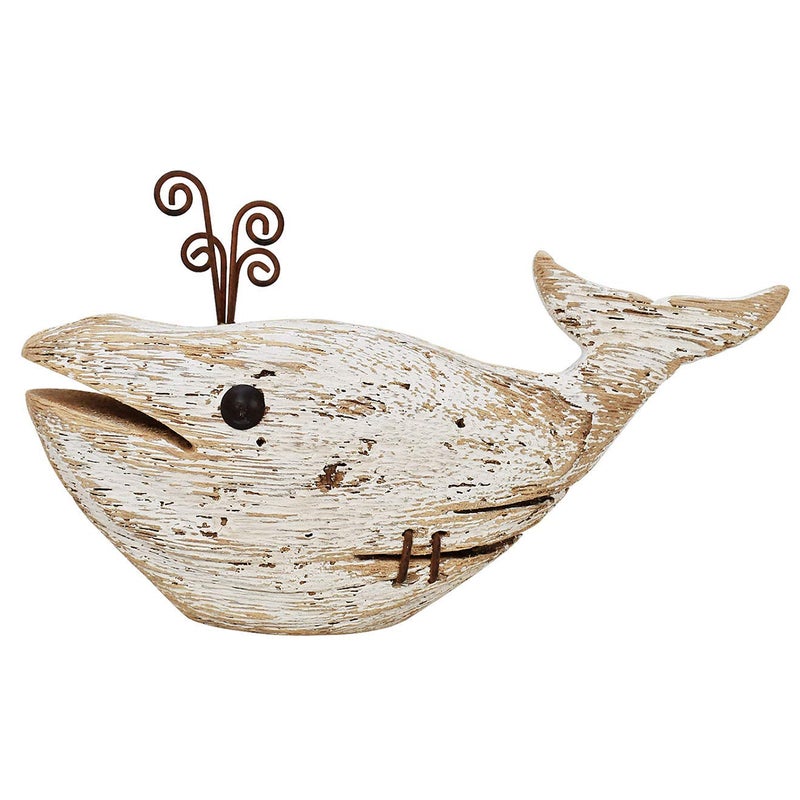 E-view Eview Wood Whale Statue Wooden Nautical Decor for Home  Antique Fish Figures Decoration Animal Statues Beach Themed Wall Art Whale Figurine 
