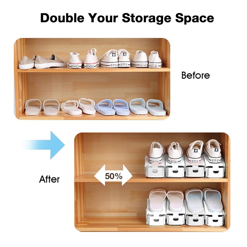 Neprock Shoe Slots Organizer, 20 Pack Adjustable Shoe Rack Stacker Storage Space Saver, Double Deck Shoe Rack Holder for Closet Organization (White) - Image 2