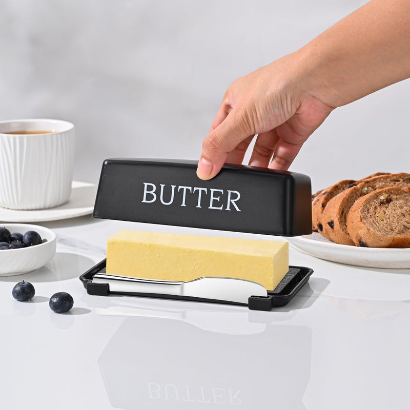 Dehov Butter Dish With Cover And Knife,Food Grade Plastic Butter Holder With Lid For Countertop,Black Dishwasher Safe Butter Storage Container - Image 4