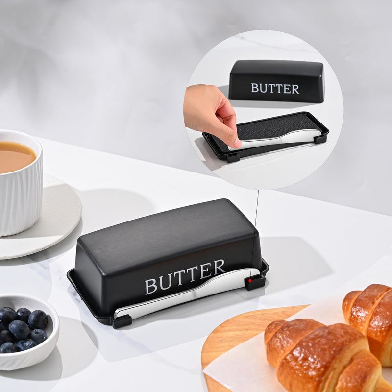 Dehov Butter Dish With Cover And Knife,Food Grade Plastic Butter Holder With Lid For Countertop,Black Dishwasher Safe Butter Storage Container - Image 3
