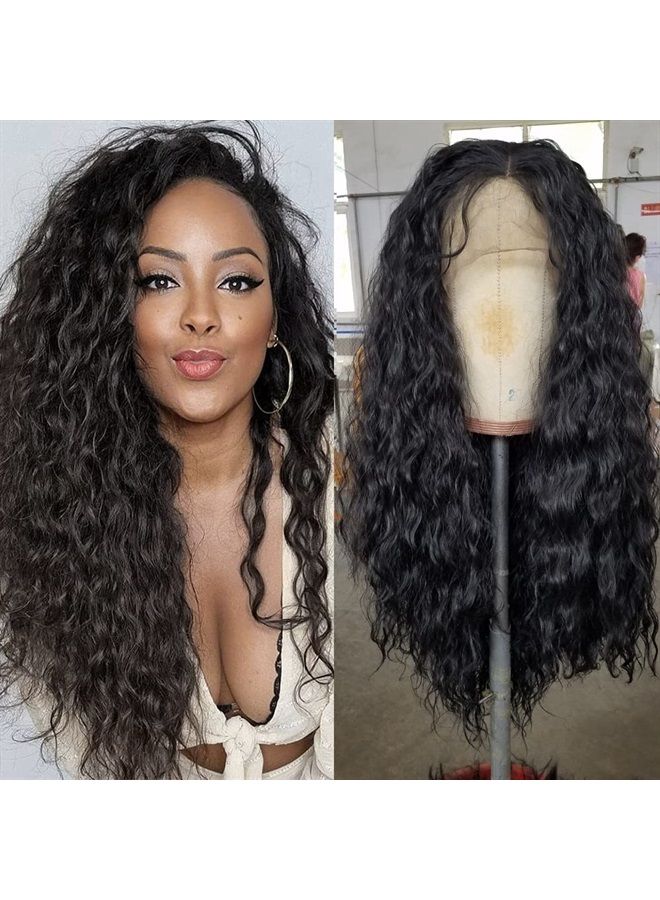 Loose Curly Hair Wigs Synthetic Lace Front Wigs for Black Women Black Long Curly Lace Front Wigs with Baby Hair Heat Resistant 180% Density