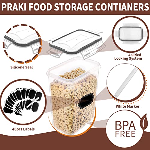 PRAKI Airtight Food Storage Containers Set with Lids - 24 PCS, BPA Free Kitchen and Pantry Organization, Plastic Leak-proof Canisters for Cereal Flour & Sugar - Labels & Marker(Grey) - Image 3