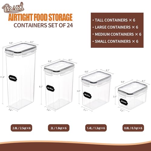 PRAKI Airtight Food Storage Containers Set with Lids - 24 PCS, BPA Free Kitchen and Pantry Organization, Plastic Leak-proof Canisters for Cereal Flour & Sugar - Labels & Marker(Grey) - Image 2