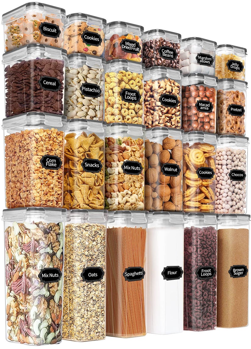 PRAKI Airtight Food Storage Containers Set with Lids - 24 PCS, BPA Free Kitchen and Pantry Organization, Plastic Leak-proof Canisters for Cereal Flour & Sugar - Labels & Marker(Grey) - Image 1