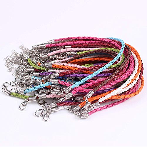 Onwon 50 PCS Mixed Color Leather Lace Plaited Bracelet Cords DIY Jewelry Making Handicrafts Braided Ropes with Lobster Clasps Extended Chain for Wrist Charms Bracelets Jewelry Making - Image 2