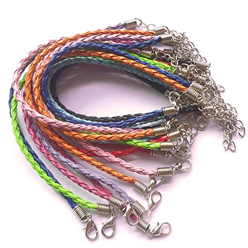 Onwon 50 PCS Mixed Color Leather Lace Plaited Bracelet Cords DIY Jewelry Making Handicrafts Braided Ropes with Lobster Clasps Extended Chain for Wrist Charms Bracelets Jewelry Making - Image 1