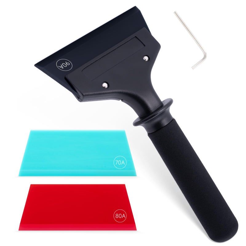 FOSHIO Small Squeegee for Window Cleaning Shower Glass Doors Heavy Duty Metal Handle with 3PCS Different Hardness Rubber Squeegee Blades Window Tint Kit Car Squeegee Ice Scrapers for Car Windshield