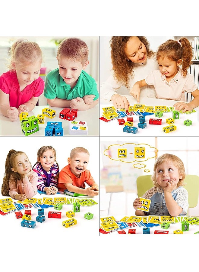 Expression Puzzle Building Cubes Wooden Face-Changing Magic Cube Building Blocks Matching Game Logical Thinking Training Brain Toy Borad Games Educational Montessori Toys - Image 3