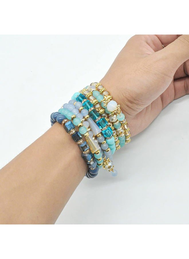 VONRU Bohemian Bracelet Sets for Women - 6 Sets Stackable Stretch Bracelets Multi-color Boho Jewelry for Women Hippie Bracelets Dainty Jewelry Best Friend Gift, No Size, Plastic, not known - Image 5