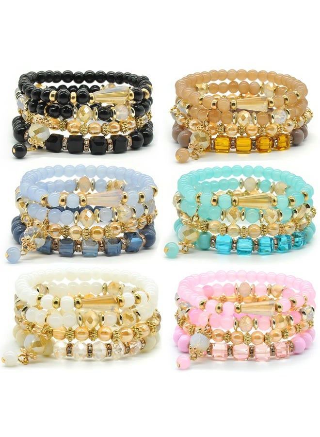 VONRU Bohemian Bracelet Sets for Women - 6 Sets Stackable Stretch Bracelets Multi-color Boho Jewelry for Women Hippie Bracelets Dainty Jewelry Best Friend Gift, No Size, Plastic, not known - Image 1