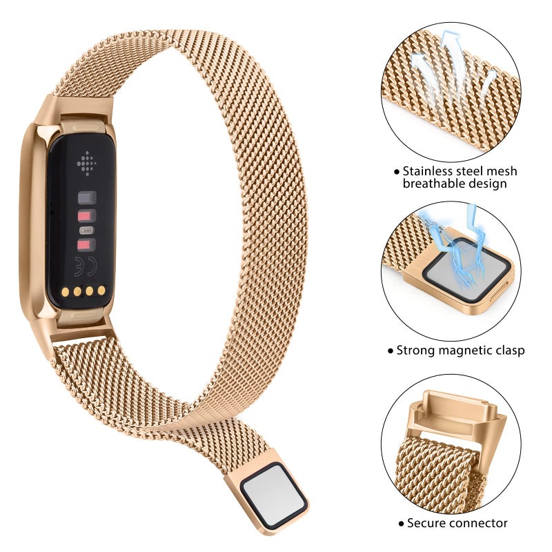 Vanjua Metal Band Compatible with Fitbit Luxe Bands, Stainless Steel Mesh Loop Adjustable Wristband Replacement Strap for Fitbit Luxe/Luxe Special Edition Fitness Tracker Women Men (Rose Gold) - Image 2