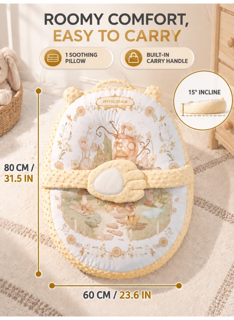 WALALLA Electric Patting Baby Soothing Pillow, 15° Inclined Newborn Sleep Cushion, Anti Startle Infant Nest Pad with Soft Comfort Belt, Cotton & Minky Portable Baby Rest Mat - Image 3