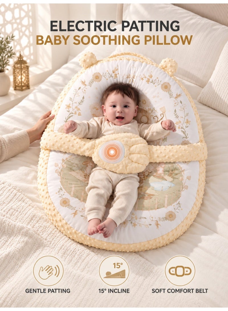 WALALLA Electric Patting Baby Soothing Pillow, 15° Inclined Newborn Sleep Cushion, Anti Startle Infant Nest Pad with Soft Comfort Belt, Cotton & Minky Portable Baby Rest Mat - Image 1