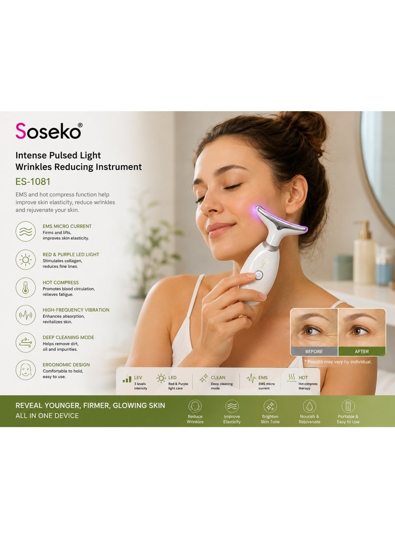 Soseko ES-1081 Neck and Face Beauty Massager, EMS Heated Skin Tightening and Wrinkle Reduction Device - Image 2