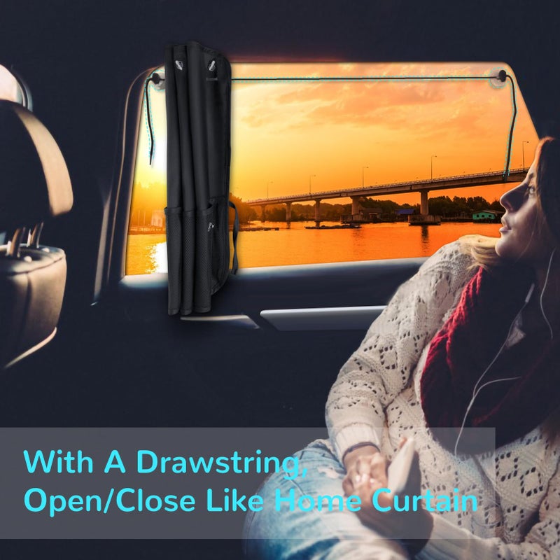 DIZA100 Car Sun Shade Side Window, 2 Pcs Blackout Car Window Shade for Baby Privacy with Storage Net Pockets Auto Curtains 7 Suction Cups for Heat/UV Protection Sun Block Covers - Image 3