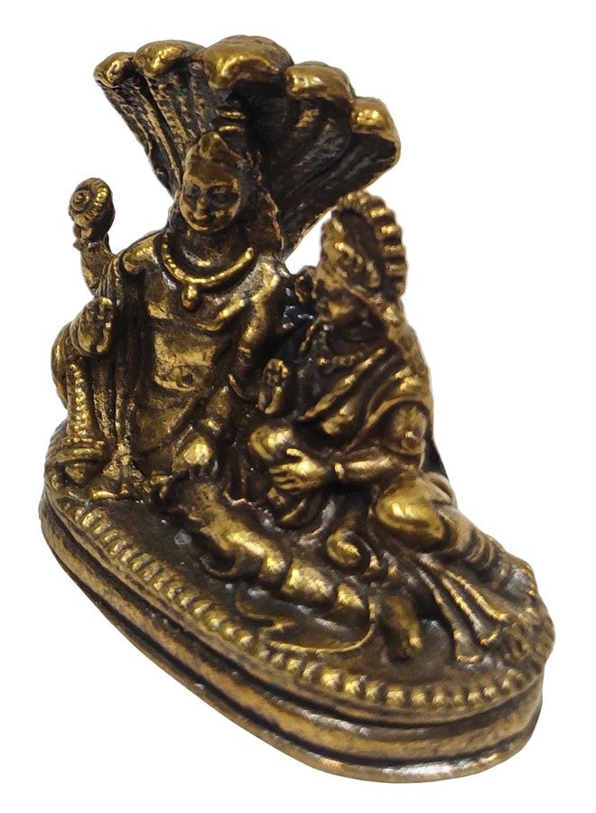 بيربلديب تمثال نحاسي مصغر نادر من Purpledip Vishnu Lakshmi على Sheshnag: Anantashayi Anand Shayan تمثال معبد Padmanabha Swami في وضعية النوم (12698Z10) - Image 3