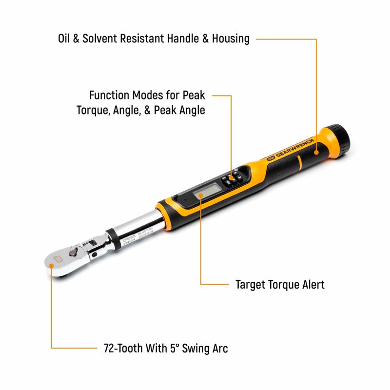 GEARWRENCH 3/8" Flex Head Electronic Torque Wrench with Angle, 10-100 ft/lbs. - 85078 - Image 2