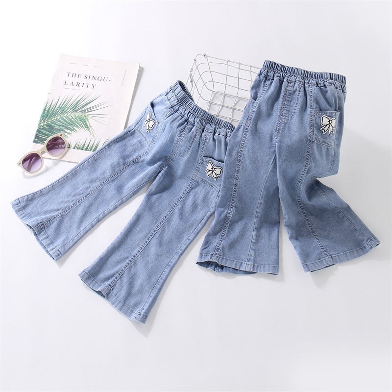 Girls Tencel Jeans Summer Thin Girls Sweet Micro-Flared Trousers Dropshipping - Image 3
