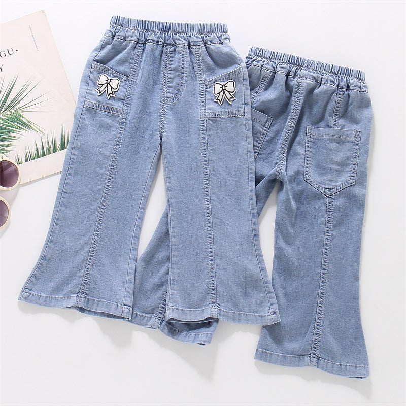 Girls Tencel Jeans Summer Thin Girls Sweet Micro-Flared Trousers Dropshipping - Image 2