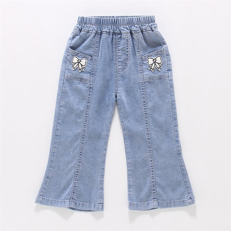 Girls Tencel Jeans Summer Thin Girls Sweet Micro-Flared Trousers Dropshipping - Image 1