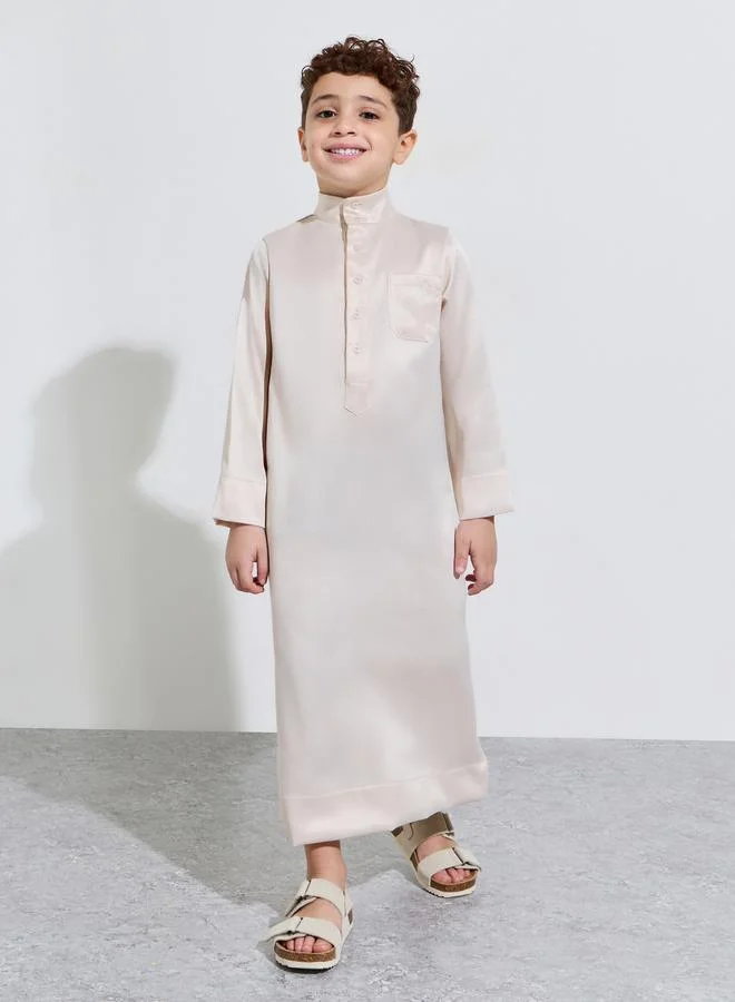 Amirah Boys Beige Solid Band Collar Full Length Thobe