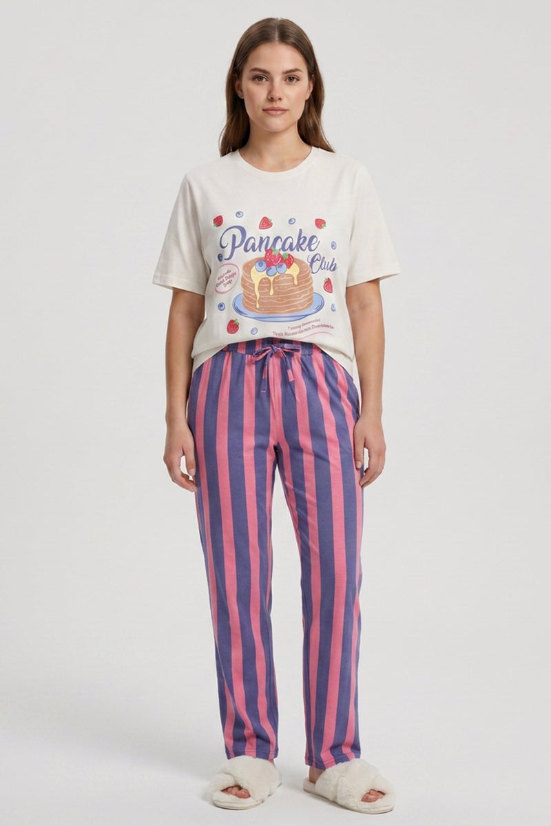 Threadbare Women Graphic Print Short Sleeve Top And Bottom Pajama Set, Multicolor - Image 1