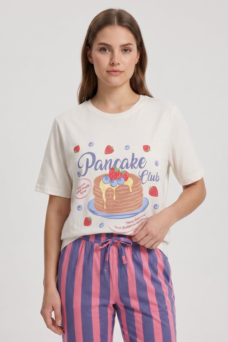 Threadbare Women Graphic Print Short Sleeve Top And Bottom Pajama Set, Multicolor - Image 2