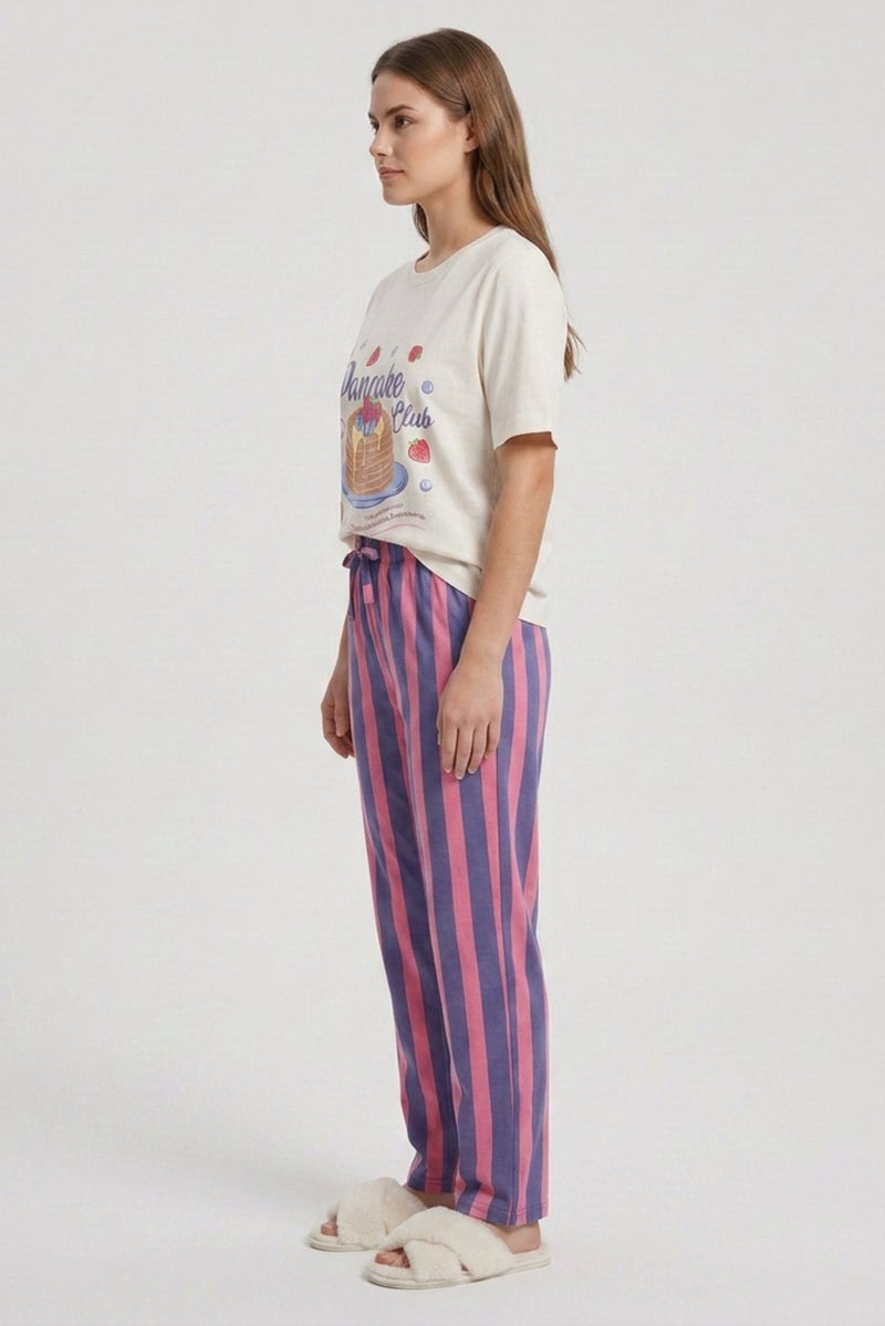 Threadbare Women Graphic Print Short Sleeve Top And Bottom Pajama Set, Multicolor - Image 3
