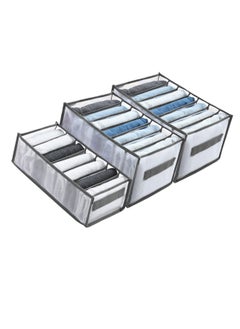 KASTWAVE Drawer Organizers for Clothing, Wardrobe Clothes Visible Organizer with Handles, 7 Grids Clothes Organizer for Folded Clothes, Jeans Organizer for Closet, Wardrobe, Drawer, Gray (2 Pcs Large + Small)  - Image 1