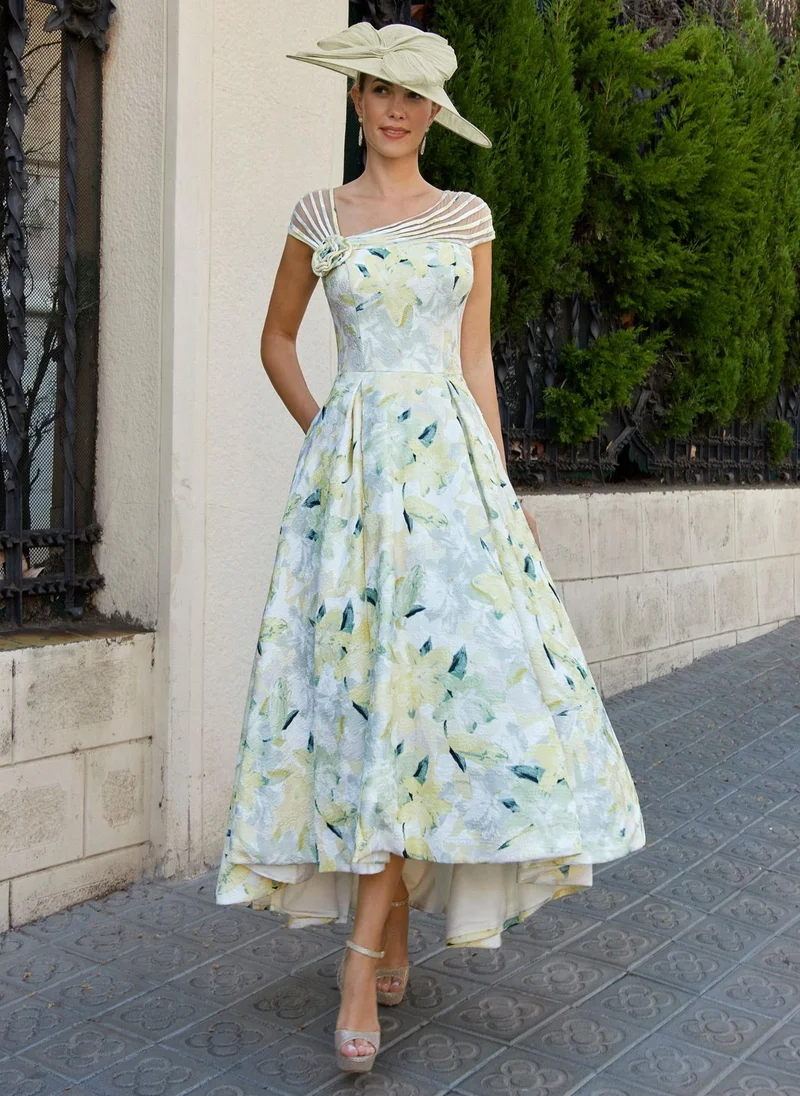 روسا كلارا Couture Club Printed Brocade Cocktail Dress