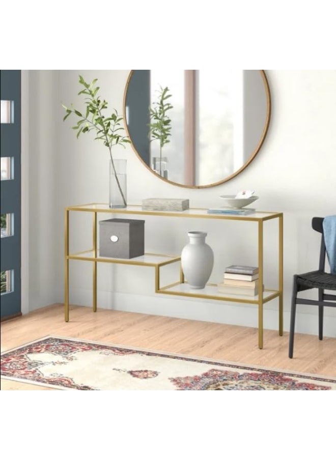 HOME TASTE Hometaste Contemporary Elegance: Tempered Glass 3-Layer Console Table - Effortless Style For Your Living Space Gold Large 